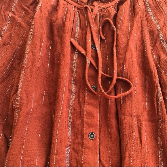 A.N.A. Blouse Pretty Boho Long Sleeve Buttondown Gather Neck Long Sleeves Cuffs - Picture 3 of 9